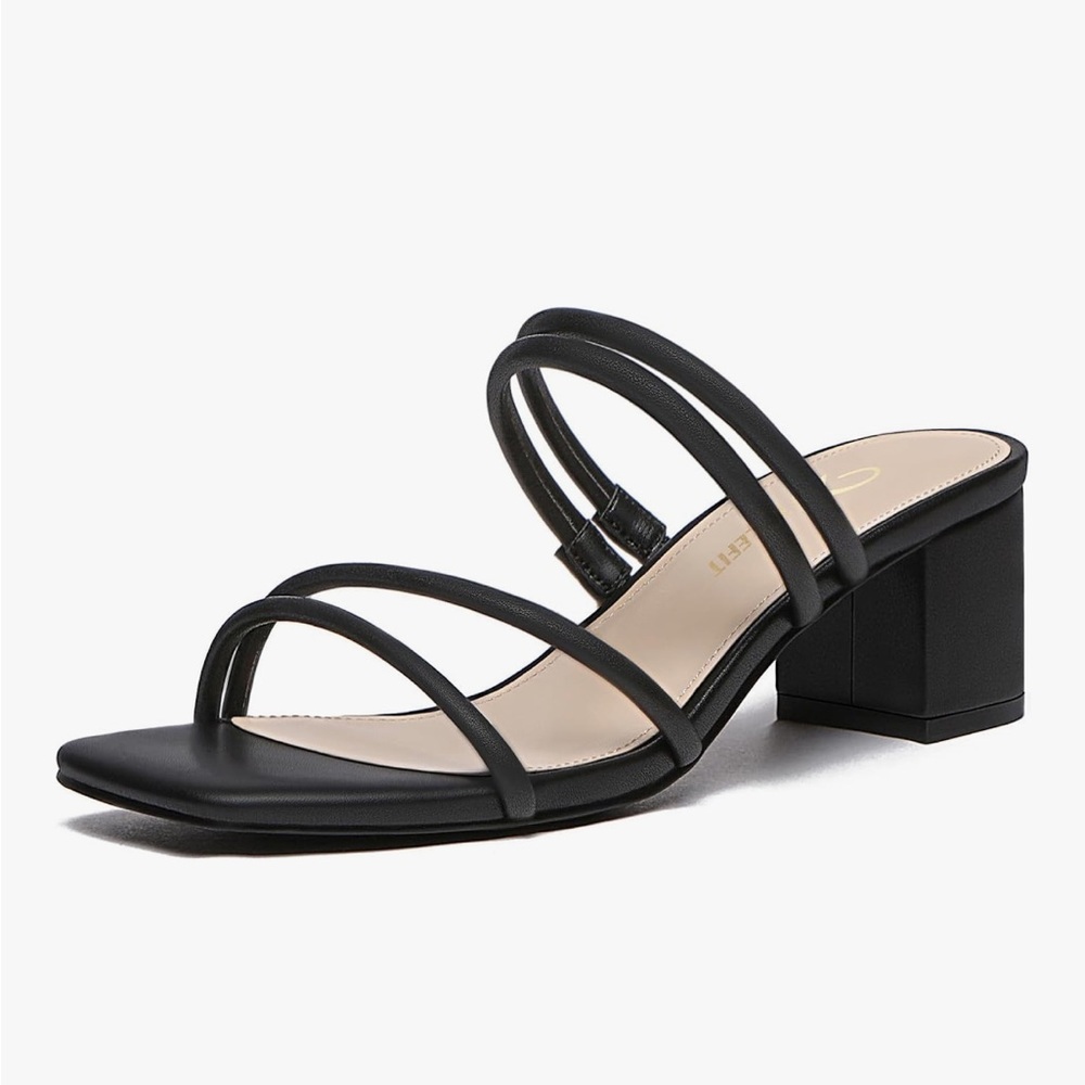 NIB Athlefit Black Strappy Women's Heels, Size 8.5